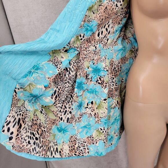 Ethyl Swing Jacket Spring Coat Blue Fit and Flare Pleated 3/4 Sleeves Women's S - Picture 3 of 11